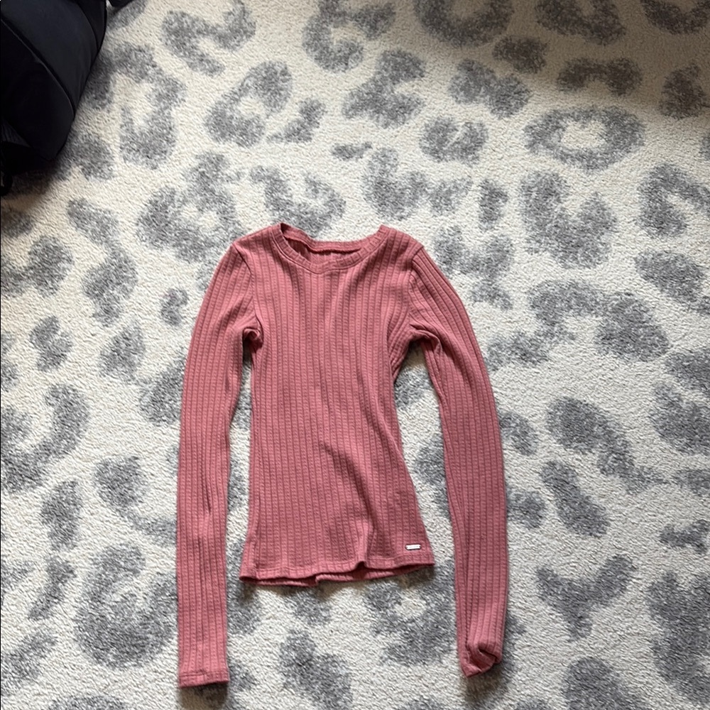 Hollister Pink Ribbed Long Sleeve Blouse